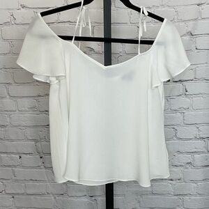 Top Shop White Cold Shoulder Ruffle Sleeve Blouse